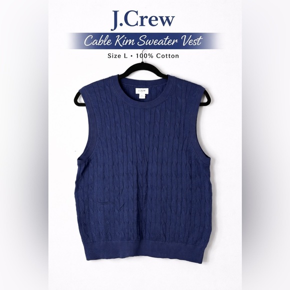 J. Crew Jackets & Blazers - J.Crew Blue Cable Knit Sweater Vest Size L 100% Cotton Classic Preppy